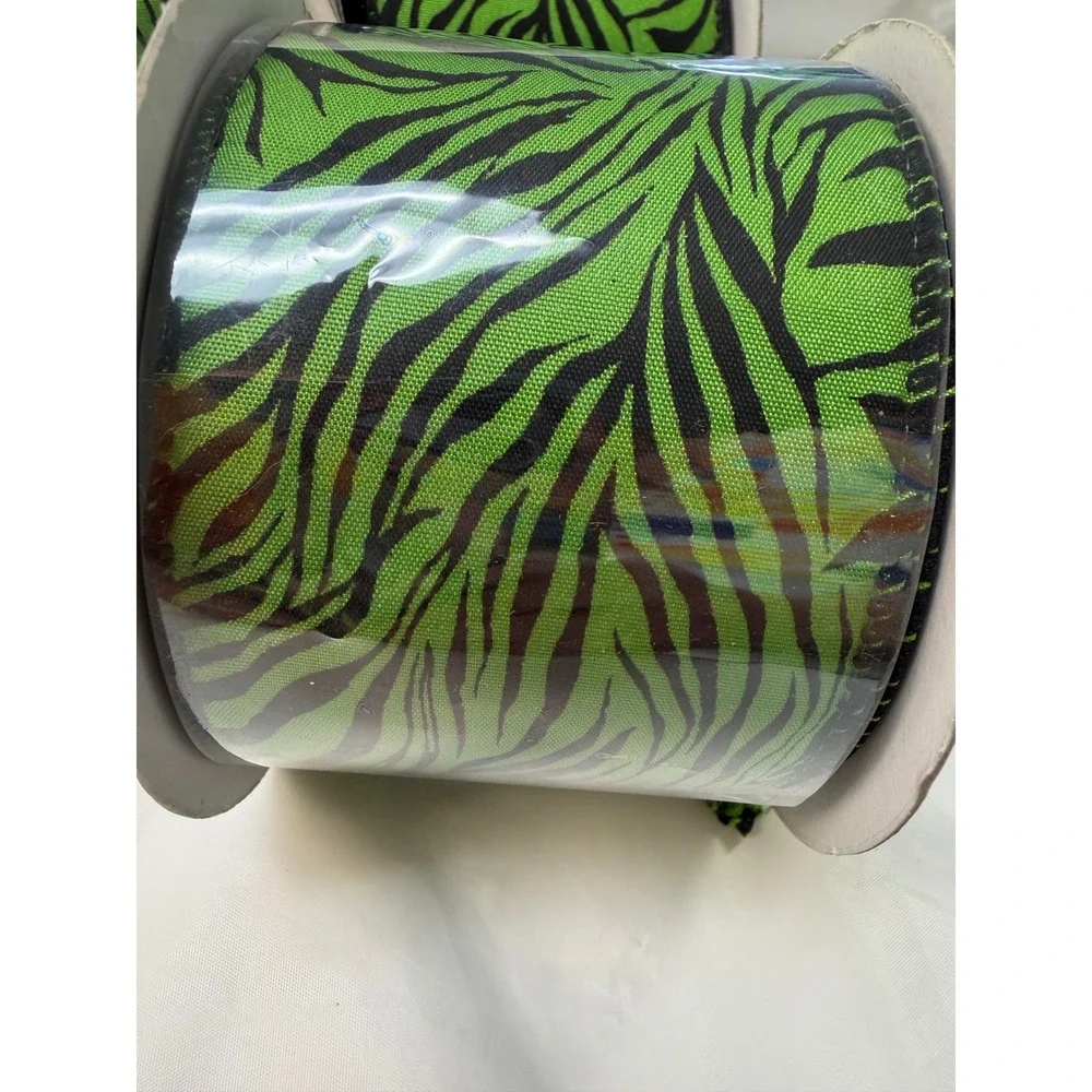 3 Pack Zebra Print Wired Ribbon Lime Green Black 2.5 Inch x 10 Yards Q19440-09
